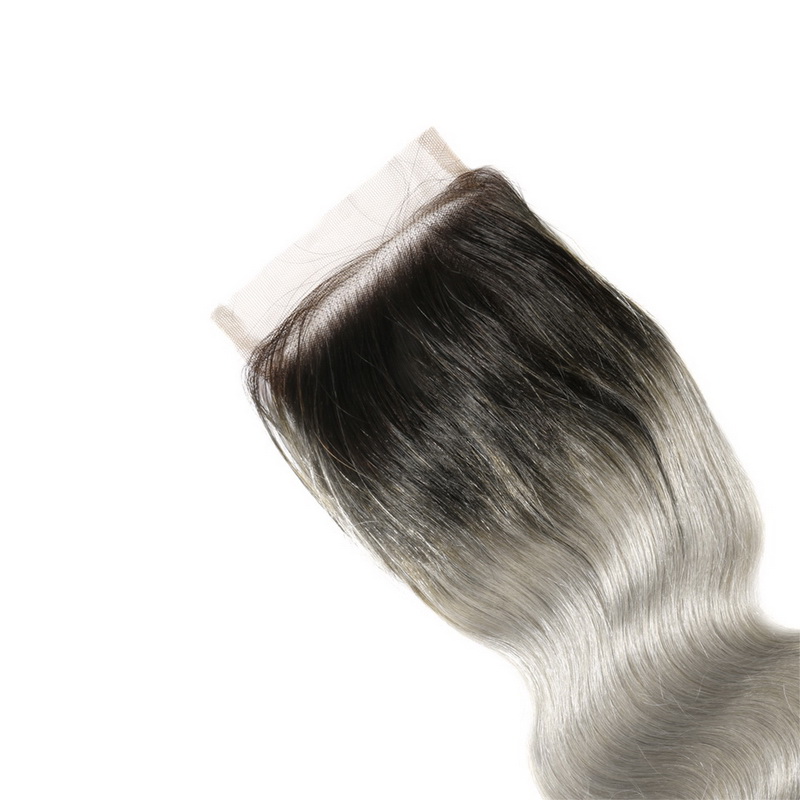4X4 1B/Green Grey Color Virgin Hair Body Wave Lace Closure - 图片 5